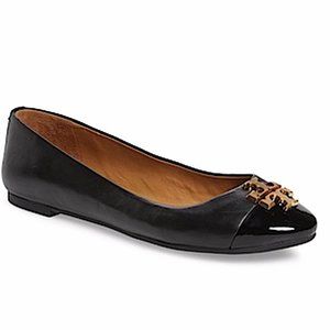 Tory Burch Black/Gold with Tag Everly Cap Toe Ballet Flats NWT